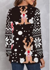 Christmas Print Long Sleeve Black T Shirt