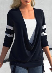 Plus Size Faux Two Piece Tie Side Navy T Shirt