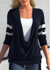 Plus Size Faux Two Piece Tie Side Navy T Shirt