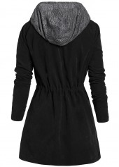 Black Plus Size Drawstring Long Sleeve Hooded Coat