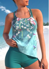 Tropical Plants Print Criss Cross Tankini set