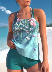 Tropical Plants Print Criss Cross Tankini set