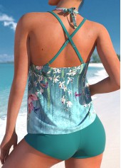 Tropical Plants Print Criss Cross Tankini set