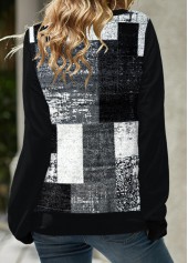 Plaid Eyelet Black Lace Up Collar Sweatshirt