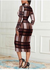 Plaid Zipper Coffee Camel Stand Collar Dress