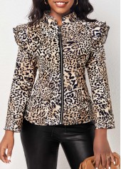 Leopard Zipper Multi Color High Neck Jacket