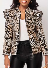 Leopard Zipper Multi Color High Neck Jacket