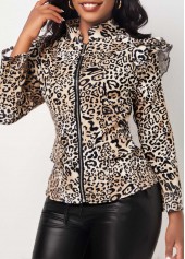 Leopard Zipper Multi Color High Neck Jacket