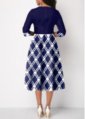 Geometric Print Navy Faux Two Piece Dress