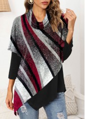 Plus Size Asymmetric Hem Geometric Print Long Sleeve Sweatshirt