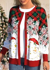 Santa Claus Print Multi Color Round Neck Cardigan