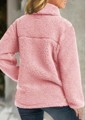 Plush Turn Down Collar Long Sleeve Pink Coat