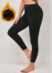 Black Elastic Waist High Waisted Fleece Lined Leggings