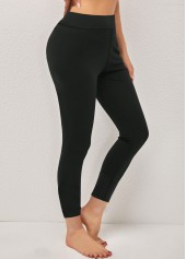 Black Elastic Waist High Waisted Fleece Lined Leggings