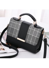 Houndstooth Print Magnetic Black Shoulder Bag