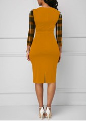 Plus Size Ginger Plaid Button Round Neck Bodycon Dress