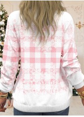 Plus Size Christmas Print V Neck Long Sleeve Pink Sweatshirt