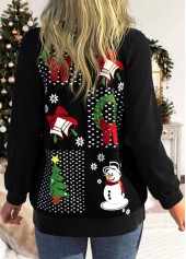 Christmas Print Patchwork Black Long Sleeve Coat