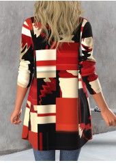 Geometric Print Button Red Long Sleeve Cardigan