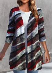Multi Color Long Sleeve Geometric Print Coat