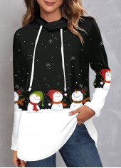 Plus Size Black Christmas Snowman Print Cowl Neck Sweatshirt