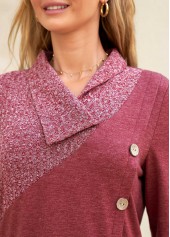 Plus Size Dark Reddish Purple V Neck Button Sweatshirt