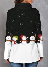 Plus Size Black Christmas Snowman Print Cowl Neck Sweatshirt