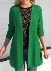 Lace Open Front Green Long Sleeve Coat
