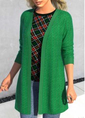 Lace Open Front Green Long Sleeve Coat