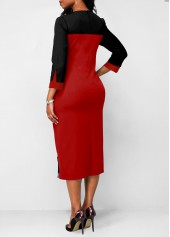 Faux Two Piece Geometric Print Red Dress