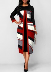 Faux Two Piece Geometric Print Red Dress