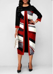 Faux Two Piece Geometric Print Red Dress