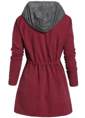 Wine Red Plus Size Drawstring Long Sleeve Coat