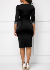 Patchwork Houndstooth Print Black Bodycon Dress