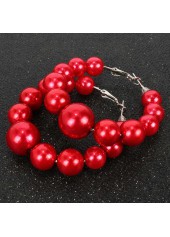 1 Pair Red Faux Pearls Round Plastic Earrings