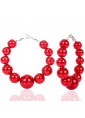 1 Pair Red Faux Pearls Round Plastic Earrings