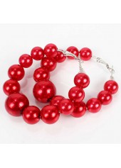 1 Pair Red Faux Pearls Round Plastic Earrings