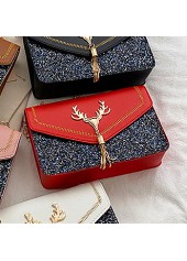 Faux Leather Red Sequined Magnetic Crossbody Bag