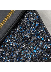 Faux Leather Black Sequined Magnetic Crossbody Bag