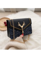 Faux Leather Black Sequined Magnetic Crossbody Bag