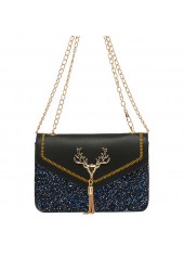 Faux Leather Black Sequined Magnetic Crossbody Bag