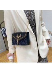 Faux Leather Black Sequined Magnetic Crossbody Bag