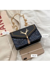 Faux Leather Black Sequined Magnetic Crossbody Bag