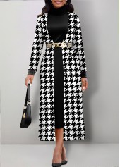 Houndstooth Print Fake 2in1 Black Dress