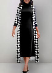 Houndstooth Print Fake 2in1 Black Dress