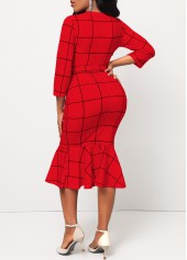 Red Belted Plaid Button Mermaid Dress