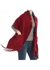 Pocket Tassel Plaid Wine Red Shawl