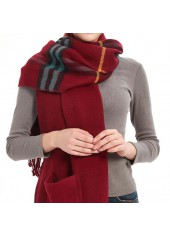 Pocket Tassel Plaid Wine Red Shawl
