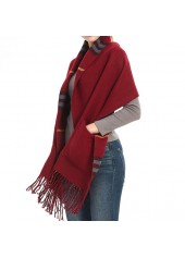 Pocket Tassel Plaid Wine Red Shawl