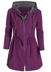 Violet Plus Size Drawstring Long Sleeve Hooded Coat